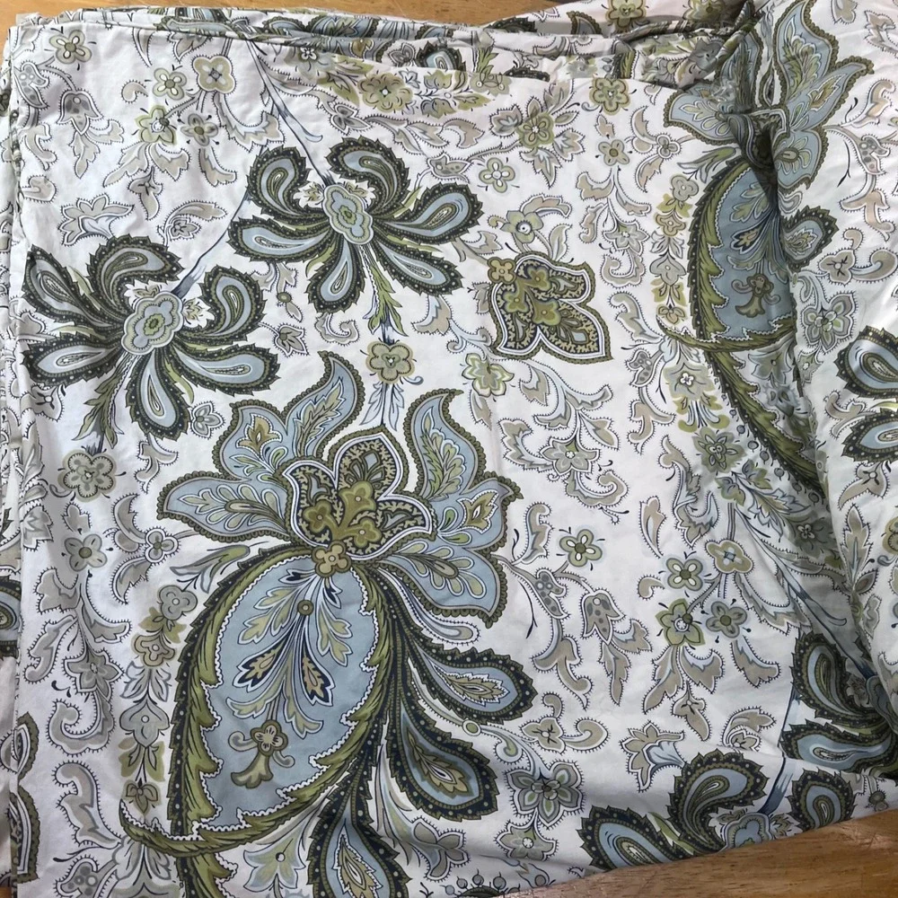Pottery Barn Charlie Duvet Cover Full Queen Blue Green Paisley 100% Org Cotton